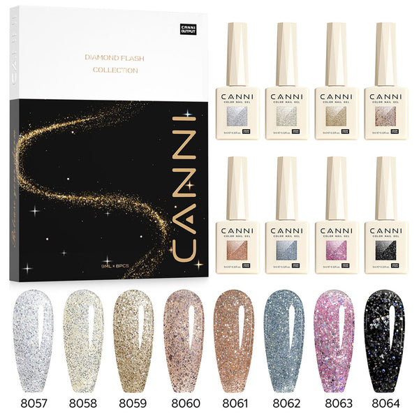 HEMA FREE Glitter Gel Polish 8 Colors Set - Diamond Collection