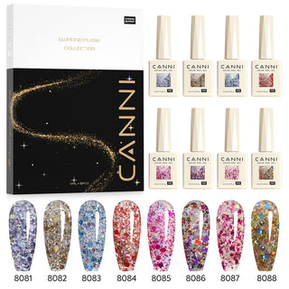 HEMA FREE Glitter Gel Polish 8 Colors Set - Glitz Flash Collection