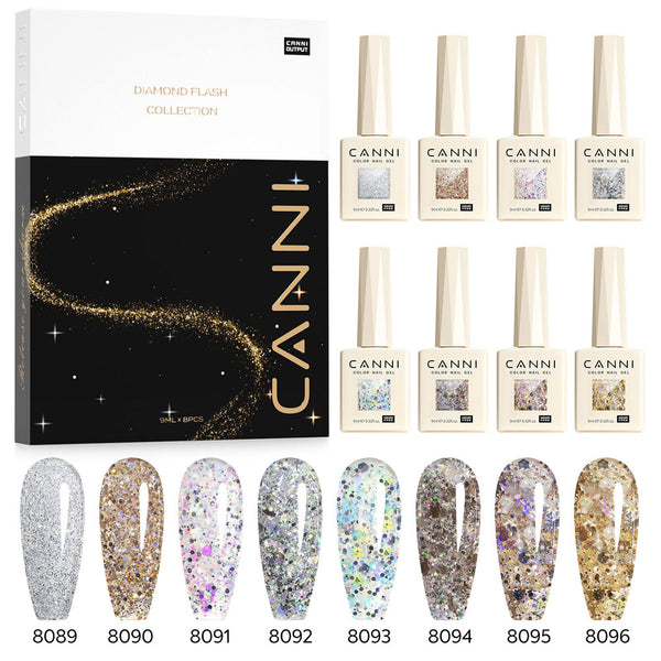 HEMA FREE Glitter Gel Polish 8 Colors Set - Dawn Crystal Flash