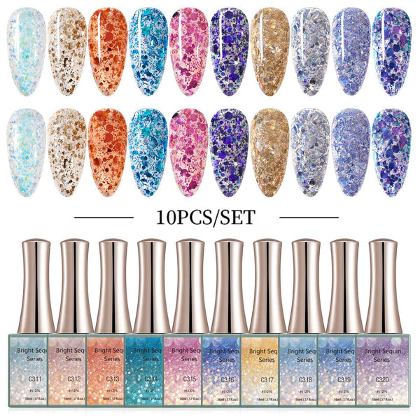 Bright Sequin - 10 Colors Gel Polish Set